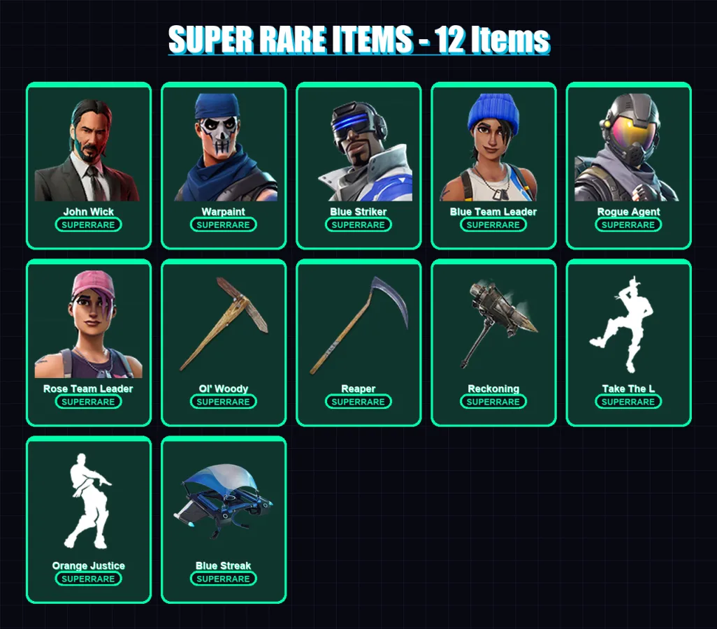 [PS4/PS5/XBOX/PC] | John Wick | Warpaint | Blue Striker | Blue Team Leader | Rogue Agent | 84 skin | 79 pickaxe | 82 emote | 77 glider | Lv737