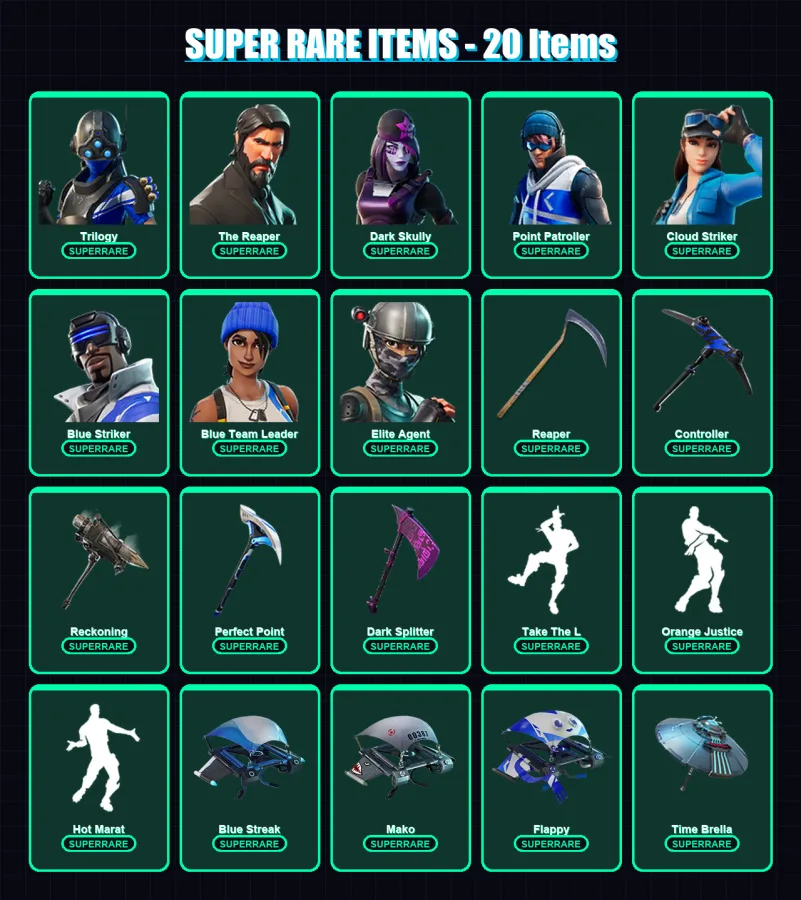 [PC/XBOX/PSN] | Trilogy | The Reaper | Dark Skully | Point Patroller | Cloud Striker | 138 skin | 137 pickaxe | 124 emote | 128 glider | Lv1920