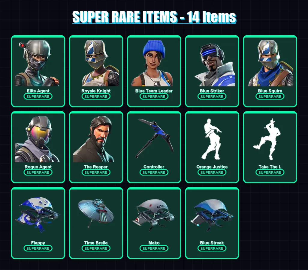 [PS4/PS5/XBOX/PC] | Elite Agent | Royale Knight | Blue Team Leader | Blue Striker | Blue Squire | 39 skin | 39 pickaxe | 37 emote | 44 glider | Lv74