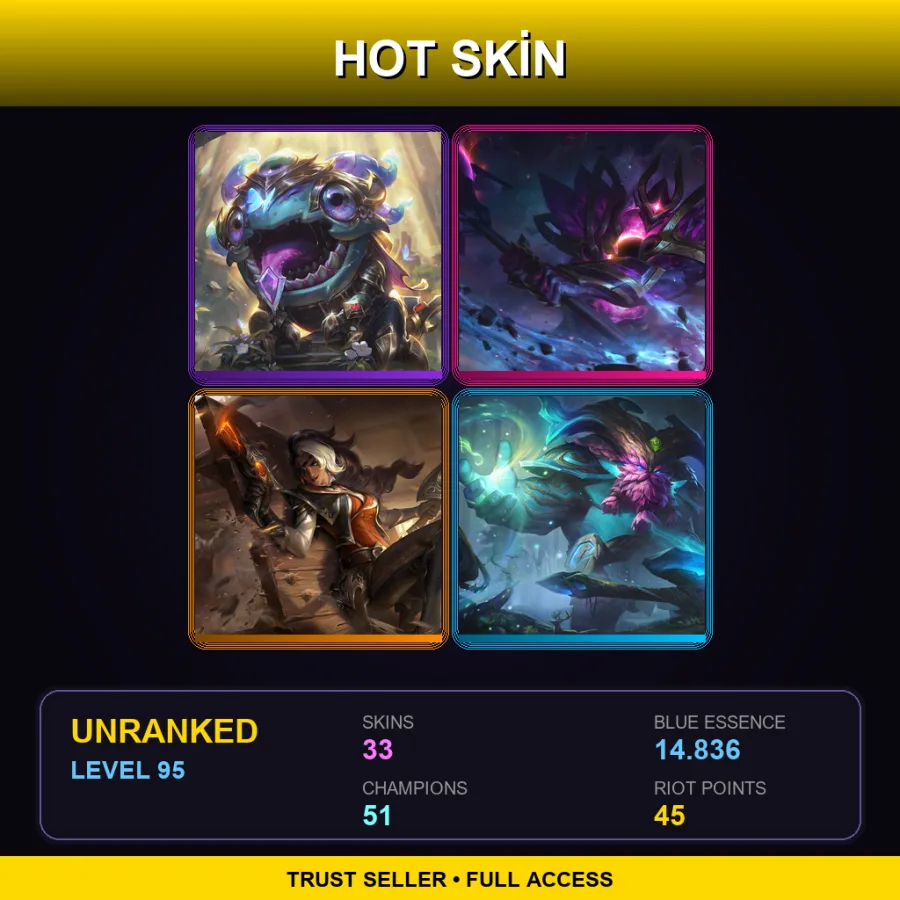 EUNE | Lv95 | Unranked | 33 Skin | 51 Champ