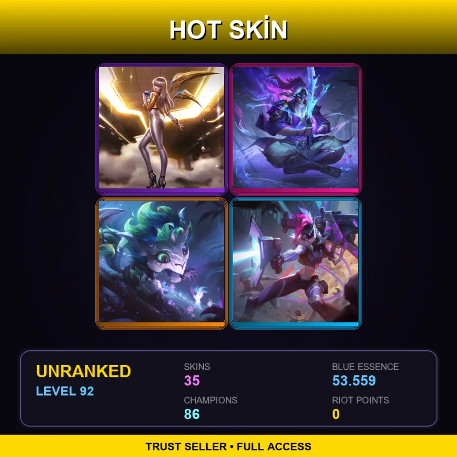EUNE | Lv92 | Unranked | 35 Skin | 86 Champ — LoL account