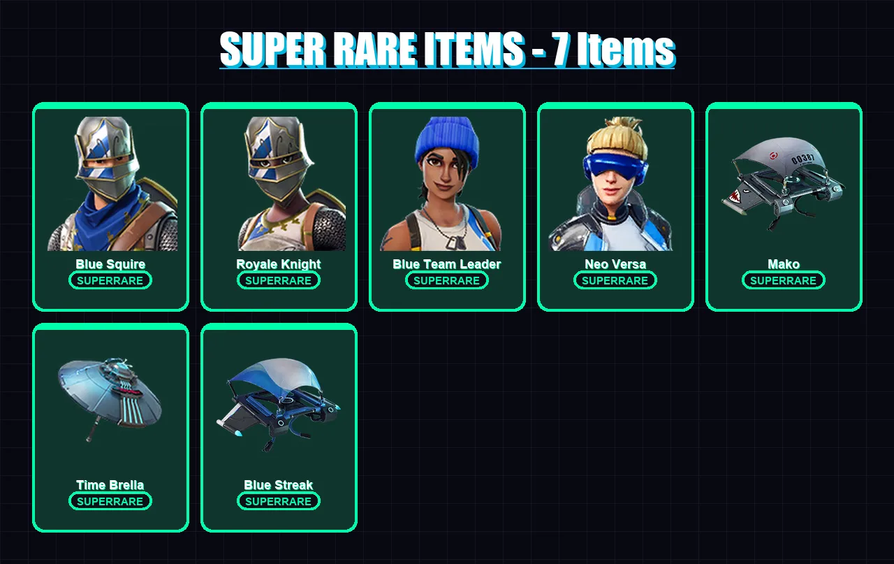 [PS4/PS5/PC] | Blue Squire | Royale Knight | Blue Team Leader | Neo Versa | Solid Snake | 11 skin | 21 pickaxe | 28 emote | 32 glider | Lv524