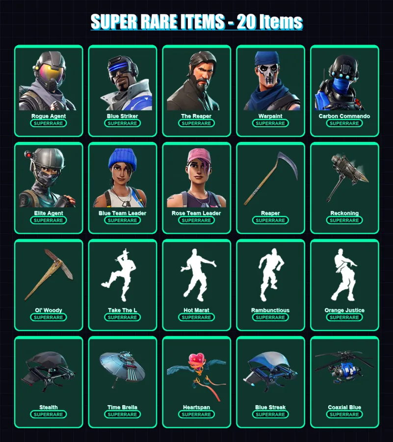 [PS4/PS5/XBOX/PC] | Rogue Agent | Blue Striker | The Reaper | Warpaint | Carbon Commando | 92 skin | 51 pickaxe | 66 emote | 67 glider | Lv883
