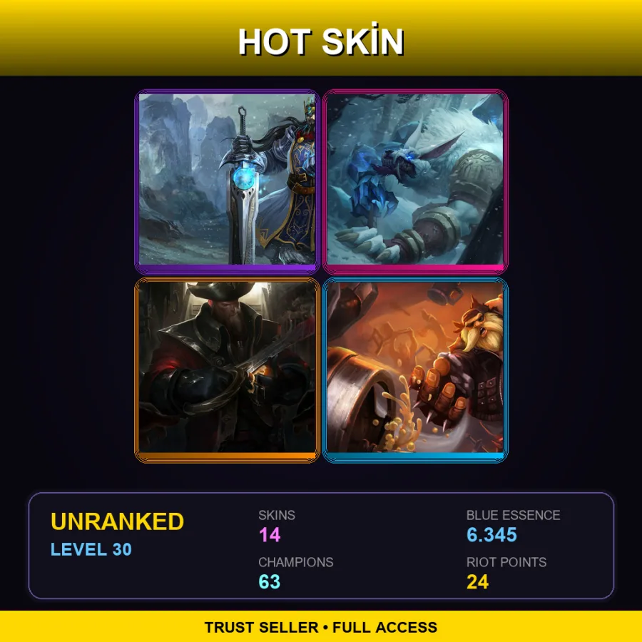 EUNE | Lv30 | Unranked | 14 Skin | 63 Champ — LoL account