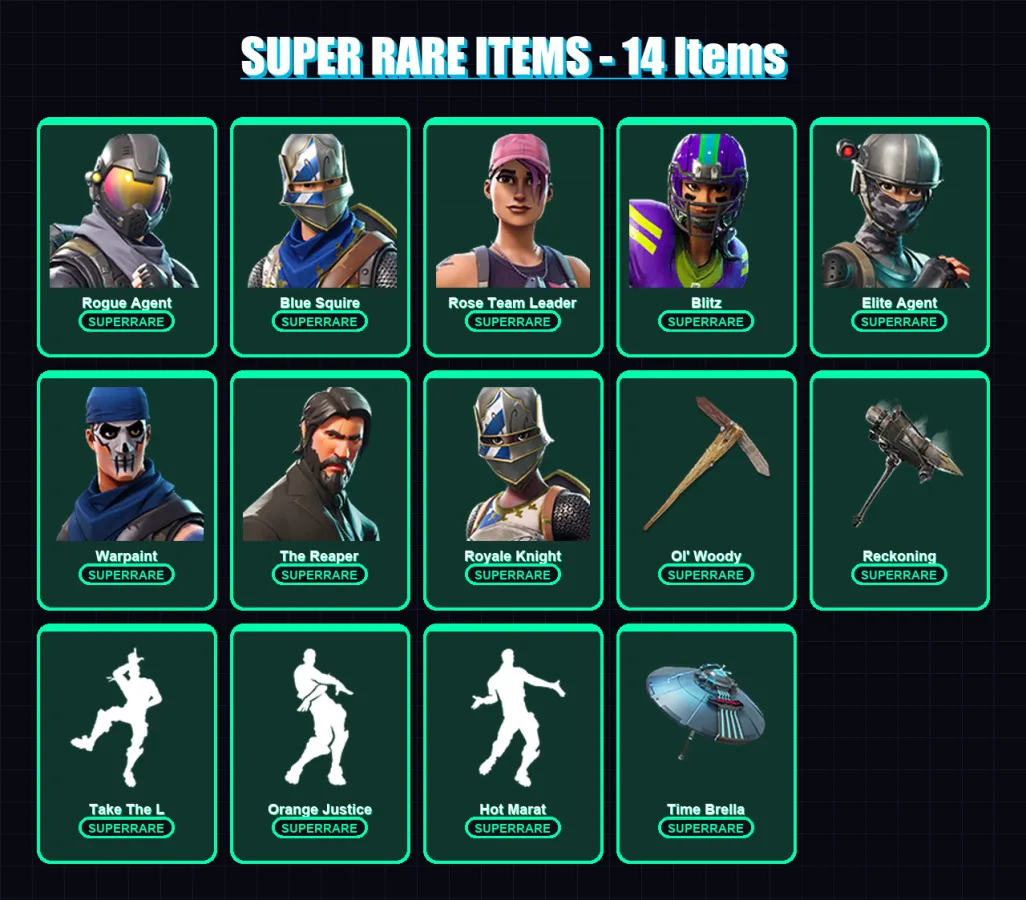 [PC/PSN] | Rogue Agent | Blue Squire | Rose Team Leader | Blitz | Elite Agent | 226 skin | 232 pickaxe | 255 emote | 196 glider | Lv2611 — Fortnite account