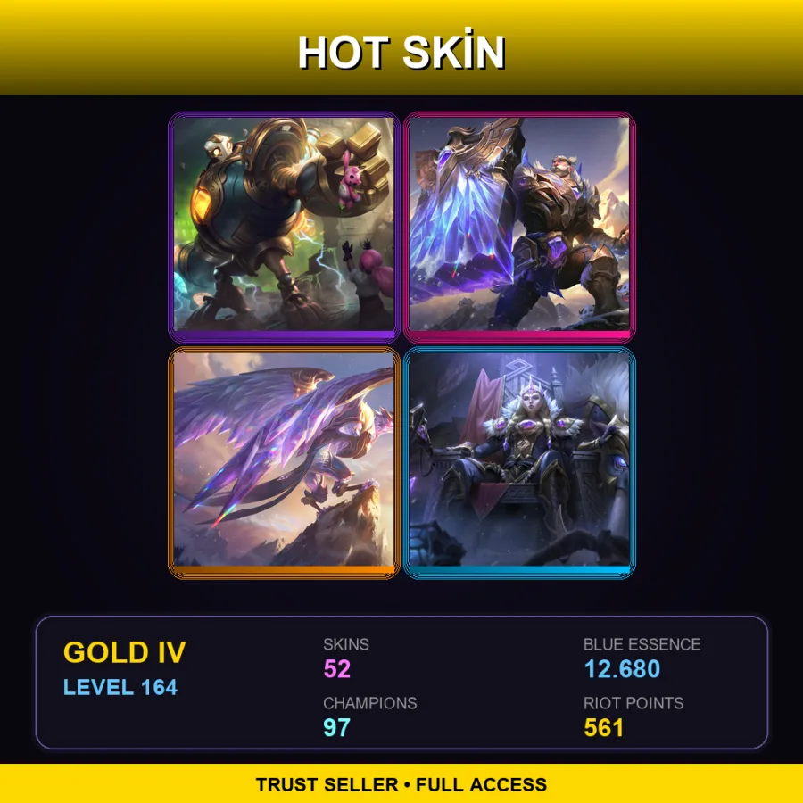 EUNE | Lv164 | Gold IV | 52 Skin | 97 Champ