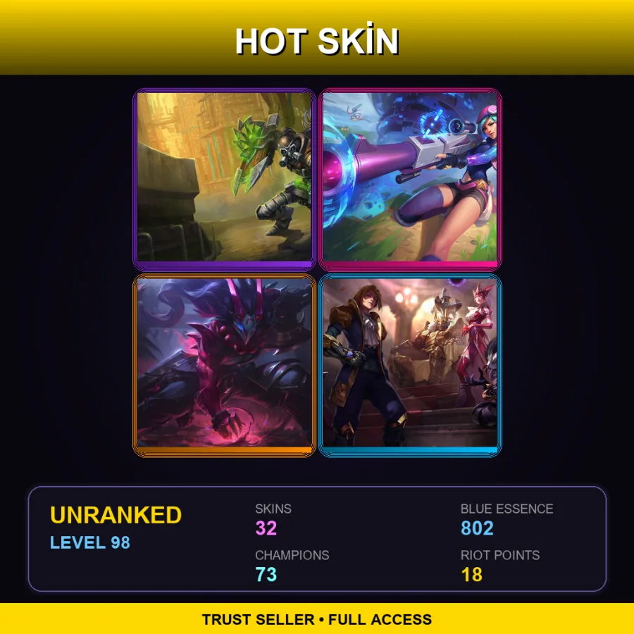 SG | Lv98 | Unranked | 32 Skin | 73 Champ — LoL account