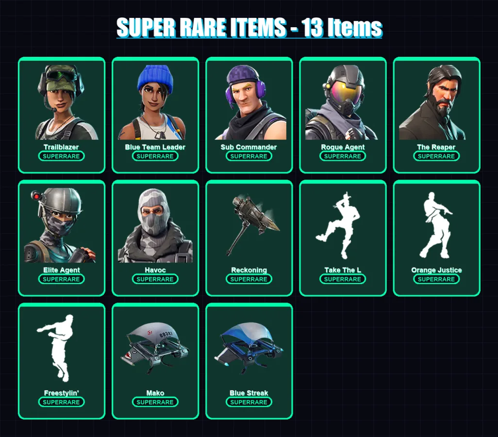 [PC/XBOX] | Trailblazer | Blue Team Leader | Sub Commander | Rogue Agent | The Reaper | 31 skin | 31 pickaxe | 32 emote | 33 glider | Lv489