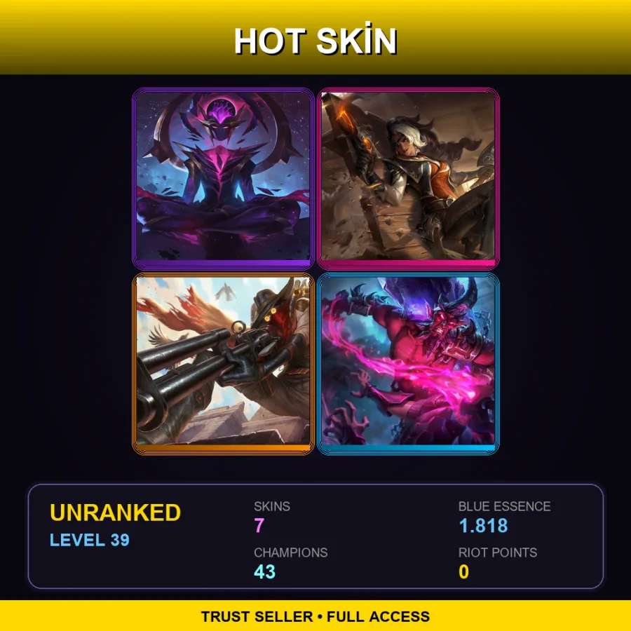 LAN | Lv39 | Unranked | 7 Skin | 43 Champ — LoL account