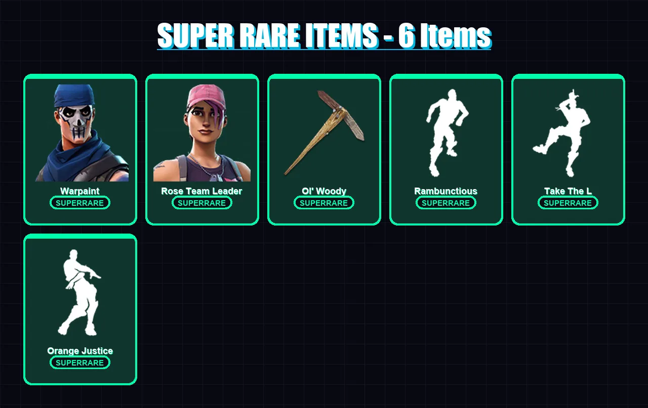 [PC] | Warpaint | Rose Team Leader | Spire Assassin | Raz | Son Goku | 42 skin | 65 pickaxe | 51 emote | 63 glider | Lv951