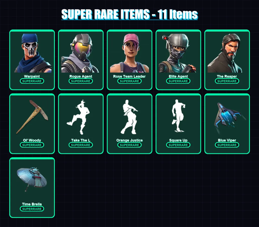 [PS4/PS5/XBOX/PC] | Warpaint | Rogue Agent | Rose Team Leader | Elite Agent | The Reaper | 78 skin | 72 pickaxe | 106 emote | 89 glider | Lv1336
