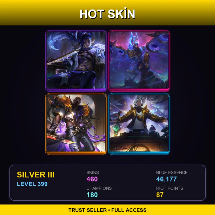 EUW | Lv399 | Silver III | 460 Skin | 180 Champ