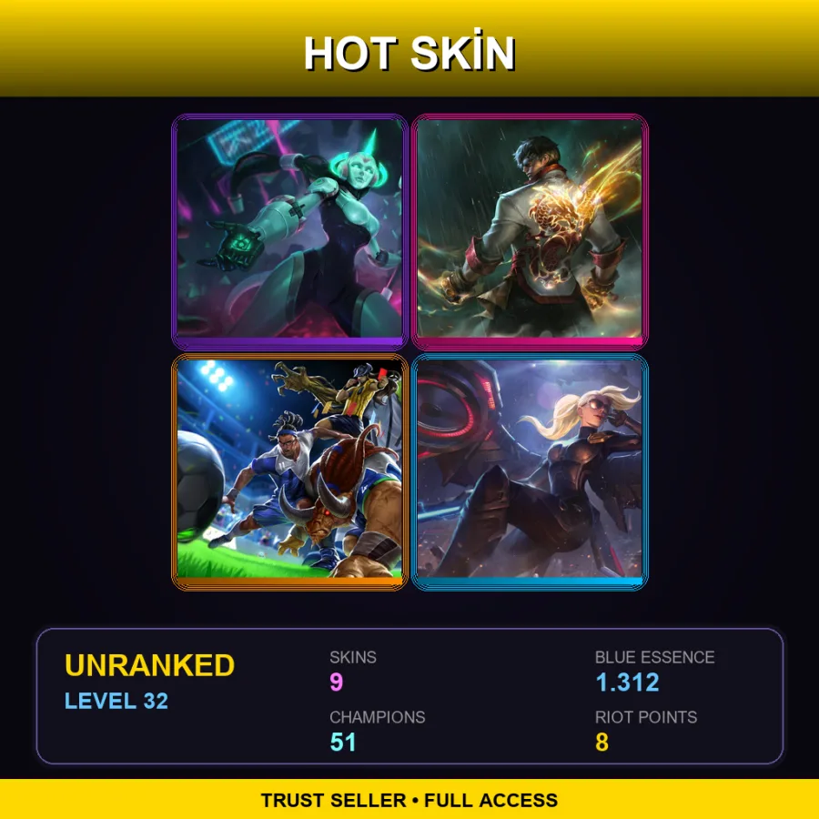 EUW | Lv32 | Unranked | 9 Skin | 51 Champ