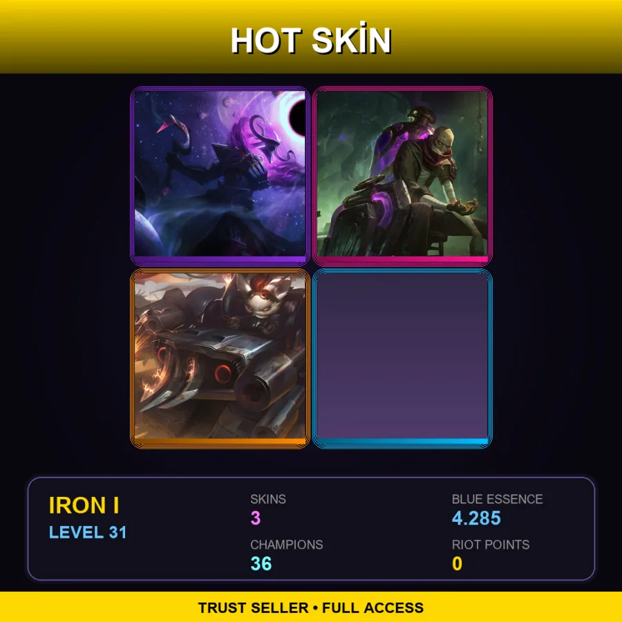 EUW | Lv31 | Iron I | 3 Skin | 36 Champ