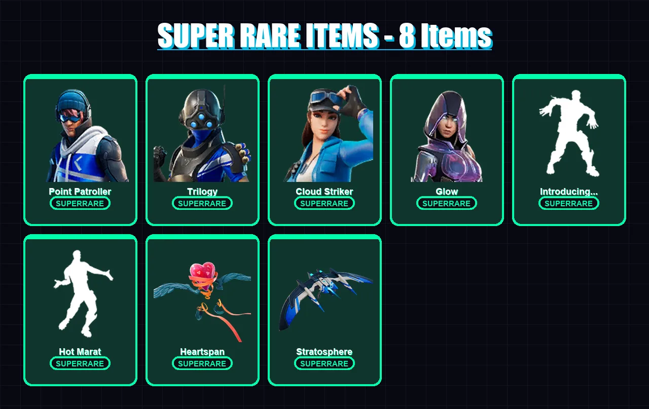 [PS4/PS5/XBOX/PC] | Point Patroller | Trilogy | Cloud Striker | Glow | Ruin | 90 skin | 103 pickaxe | 114 emote | 100 glider | Lv1257