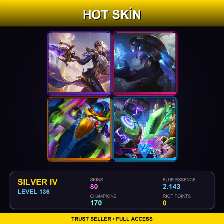 VN | Lv136 | Silver IV | 80 Skin | 170 Champ — LoL account