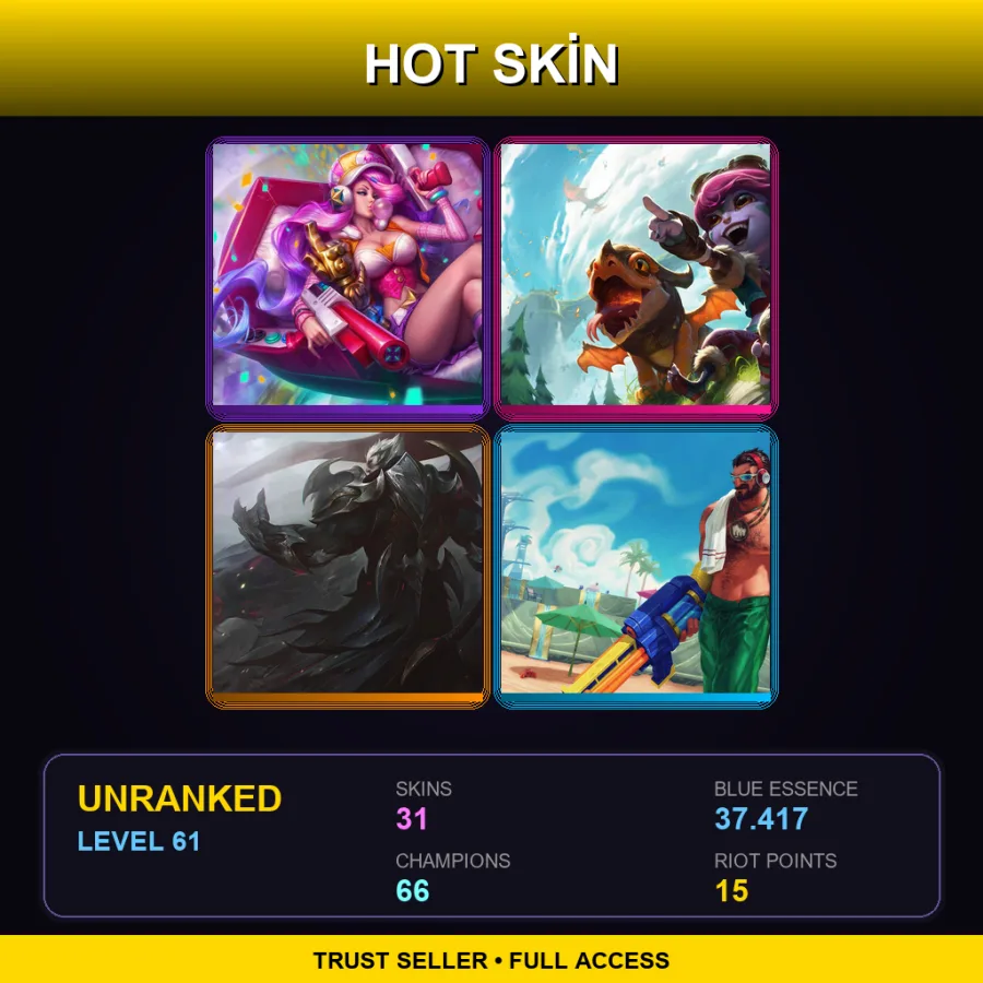 LAN | Lv61 | Unranked | 31 Skin | 66 Champ — LoL account