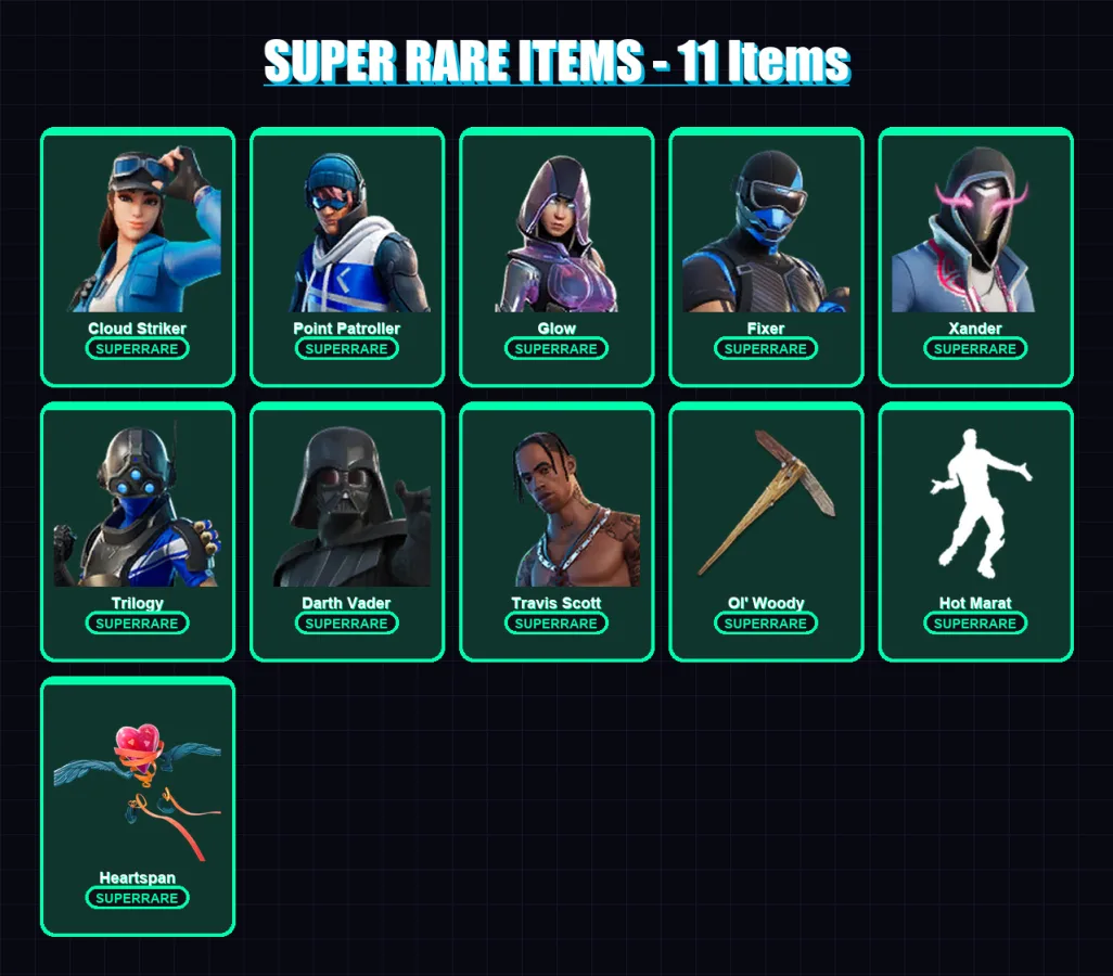 [PS4/PS5/PC] | Cloud Striker | Point Patroller | Glow | Fixer | Xander | 107 skin | 130 pickaxe | 98 emote | 114 glider | Lv1666