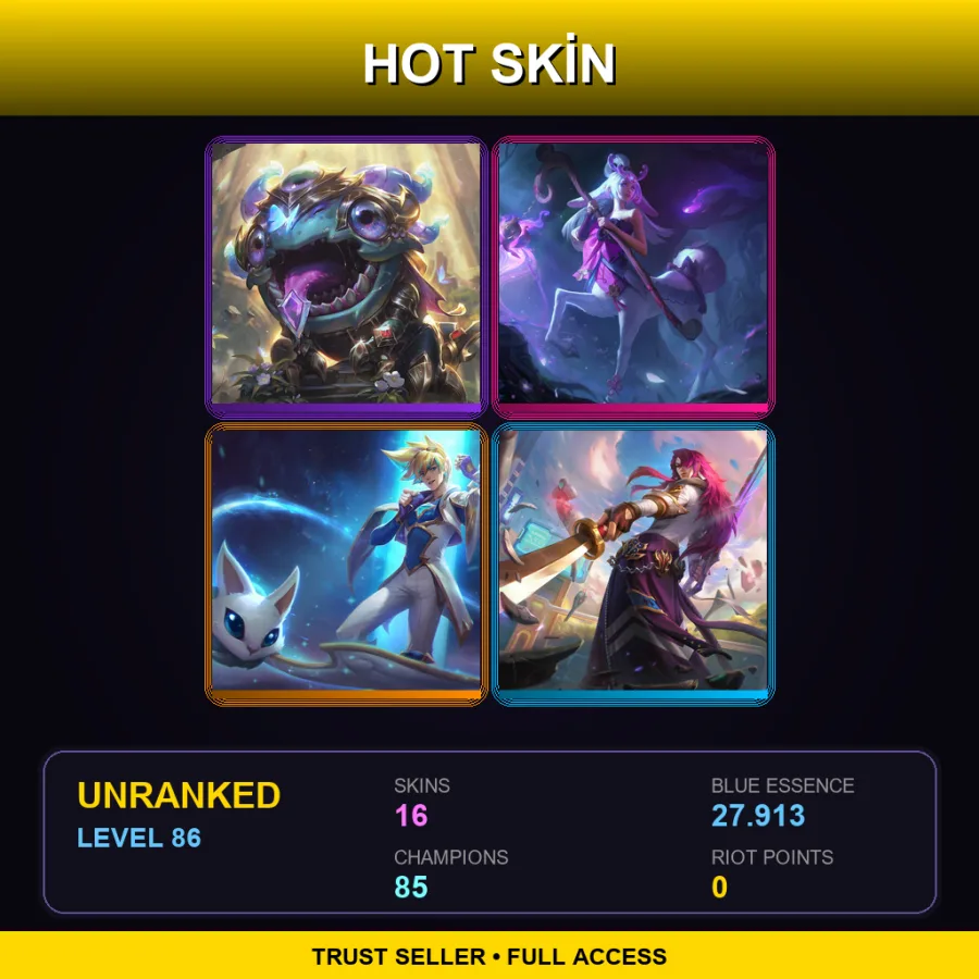 NA | Lv86 | Unranked | 16 Skin | 85 Champ — LoL account