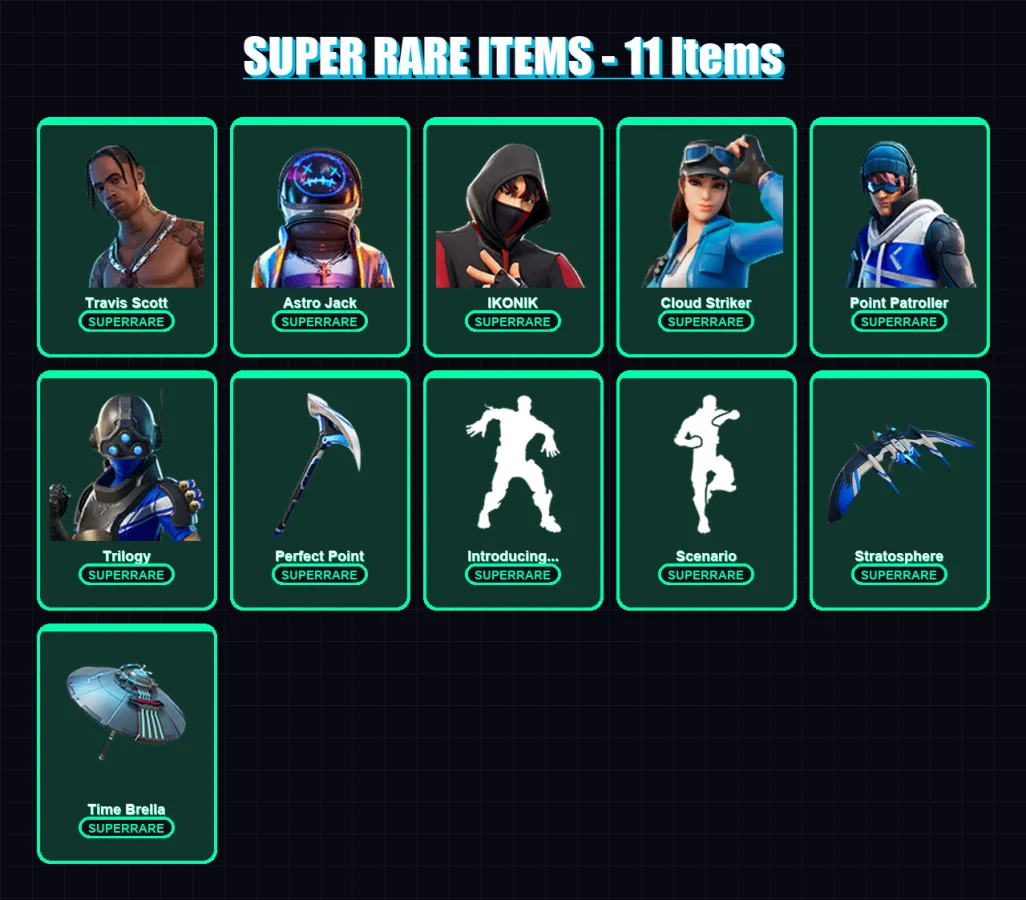 [PC/XBOX/PSN] | Travis Scott | Astro Jack | IKONIK | Cloud Striker | Point Patroller | 86 skin | 108 pickaxe | 109 emote | 102 glider | Lv1766 — Fortnite account