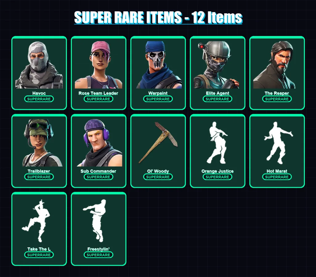 [PS4/PS5/XBOX/PC] | Havoc | Rose Team Leader | Warpaint | Elite Agent | The Reaper | 25 skin | 15 pickaxe | 35 emote | 15 glider | Lv209