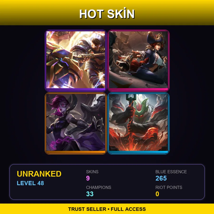 LAN | Jayce Brighthammer | Waterloo Miss Fortune | Blade Mistress Morgana | Shan Hai Scrolls Nautilus | 9 Skin | 33 Champ | Lv48