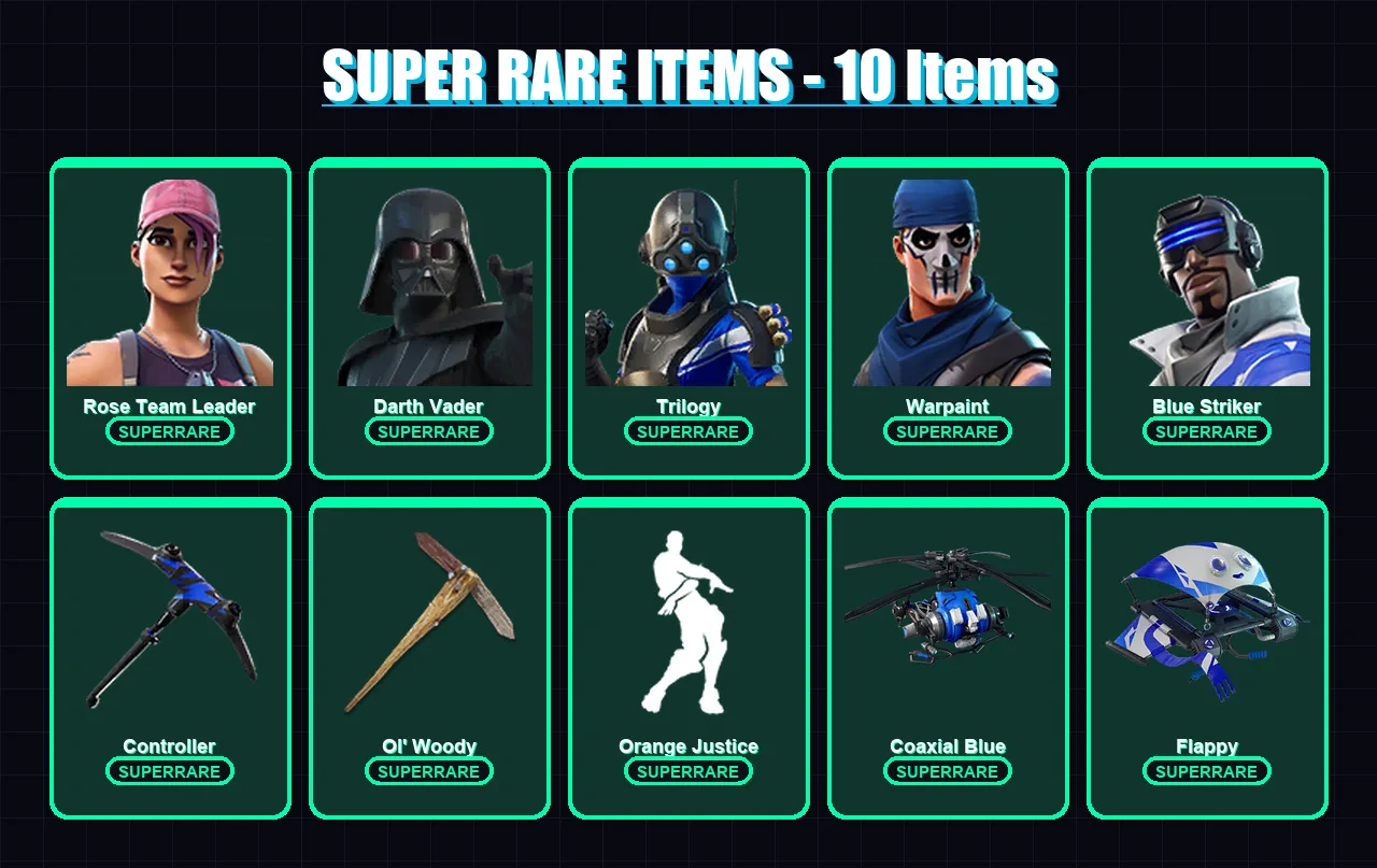 [PC/XBOX] | Rose Team Leader | Darth Vader | Trilogy | Warpaint | Blue Striker | 83 skin | 143 pickaxe | 112 emote | 121 glider | Lv1588