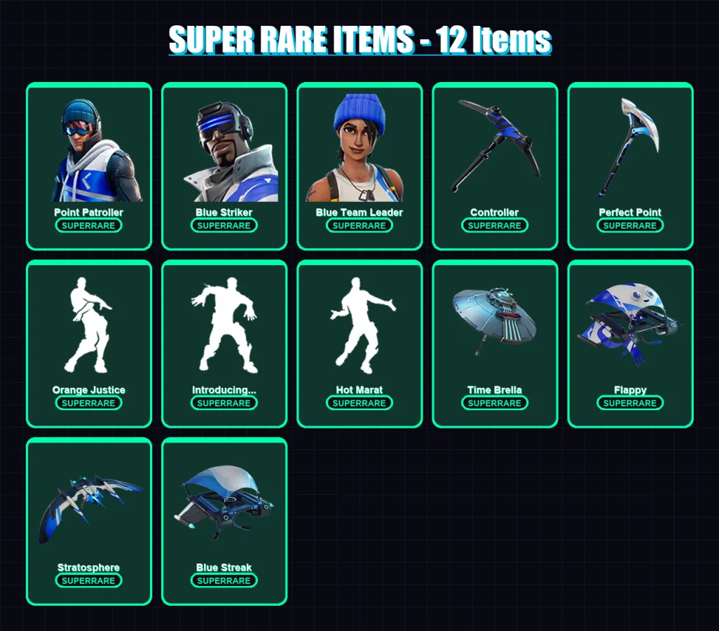 [PS4/PS5/XBOX/PC] | Point Patroller | Blue Striker | Blue Team Leader | Valor | The Visitor | 66 skin | 72 pickaxe | 72 emote | 88 glider | Lv1386