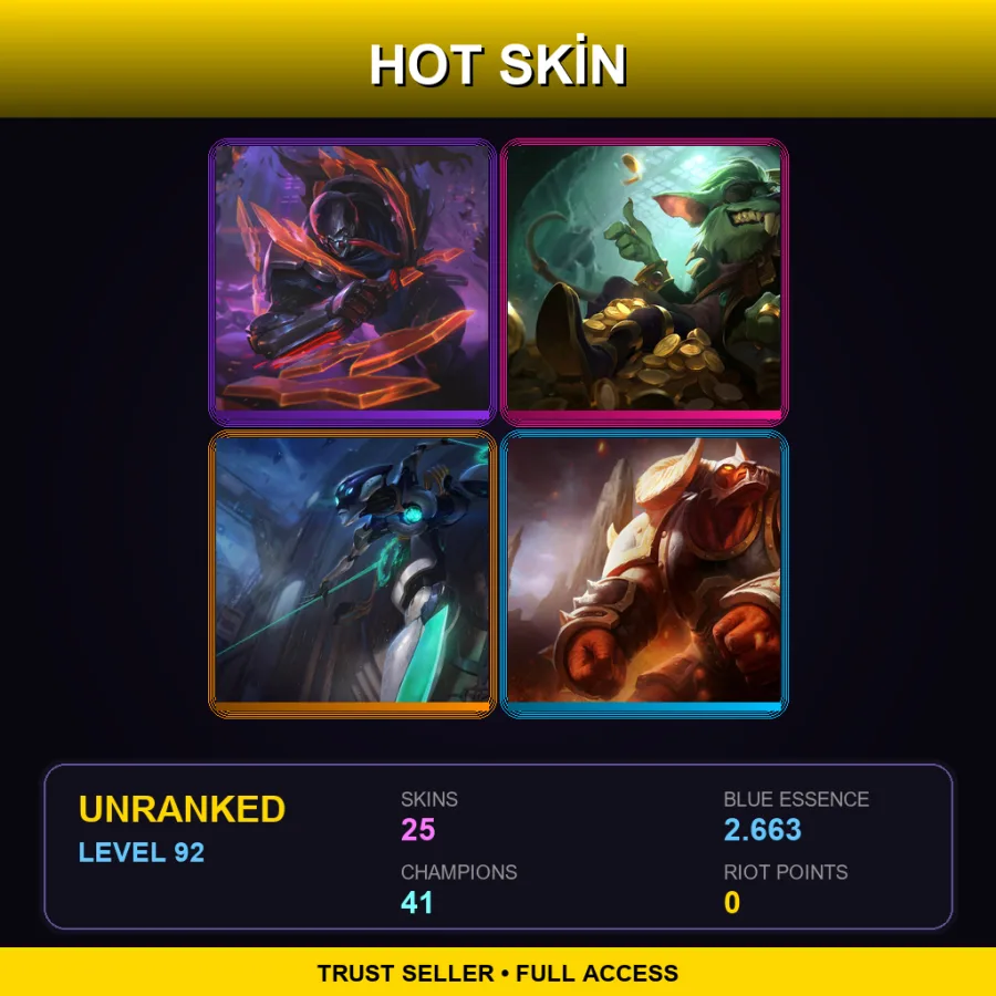 LAS | Lv92 | Unranked | 25 Skin | 41 Champ — LoL account