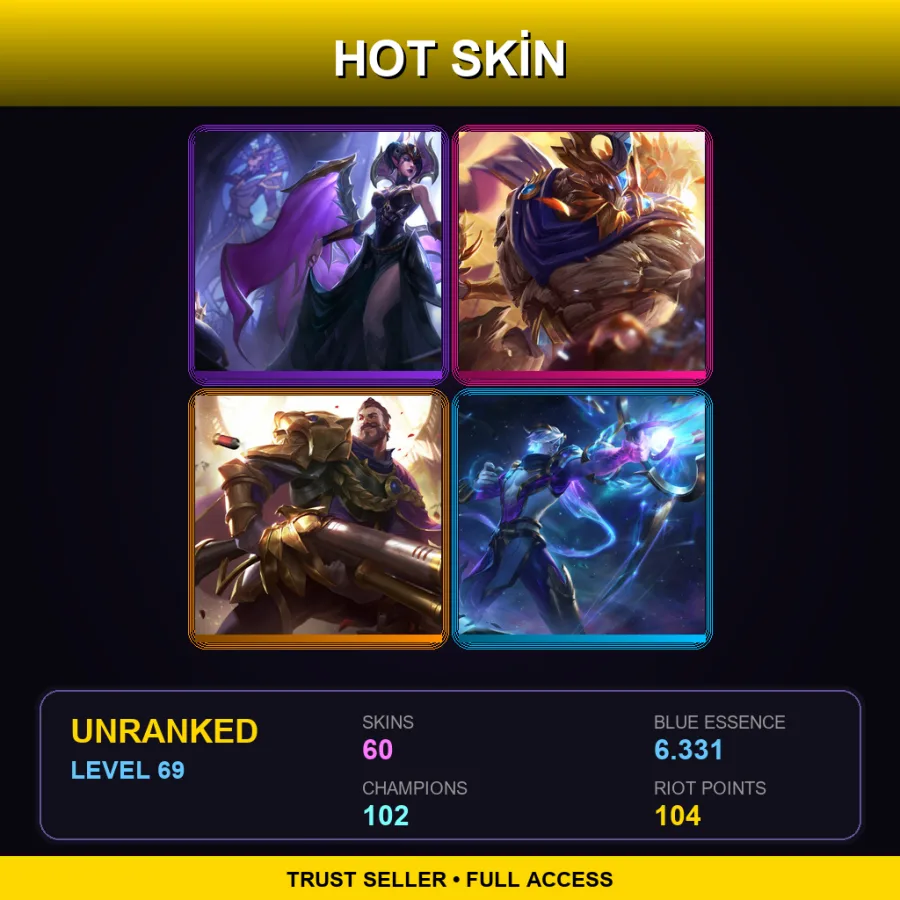 SG | Lv69 | Unranked | 60 Skin | 102 Champ — LoL account