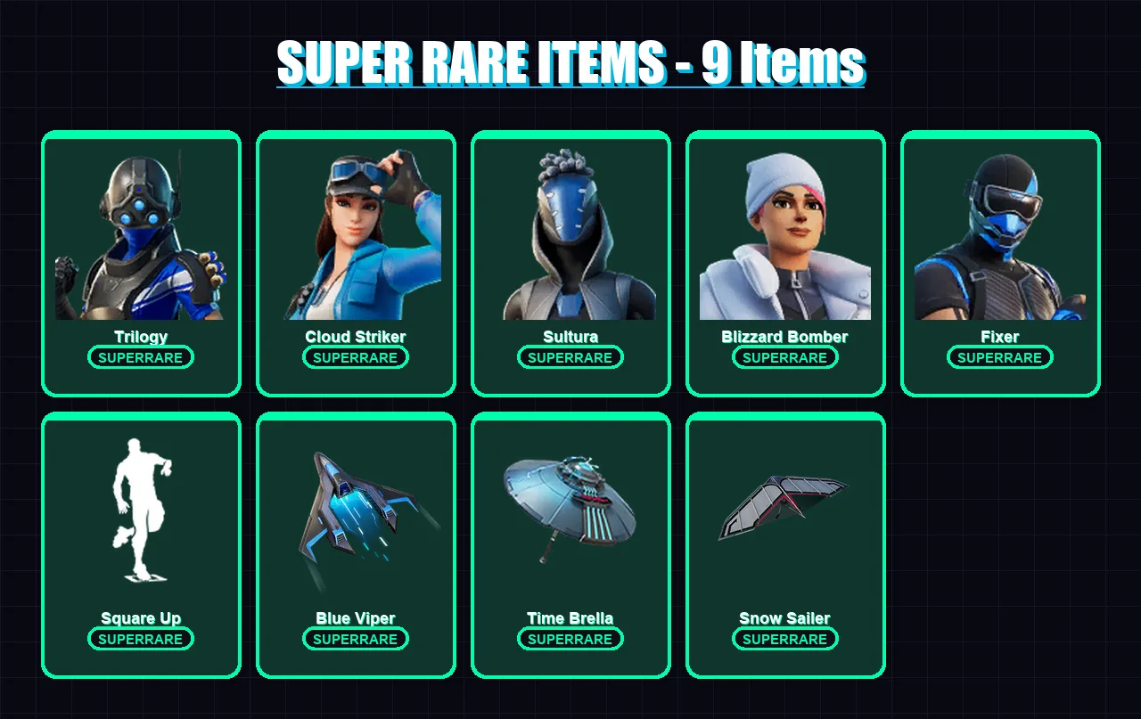 [PC] | Trilogy | Cloud Striker | Sultura | Blizzard Bomber | Fixer | 67 skin | 93 pickaxe | 49 emote | 70 glider | Lv667