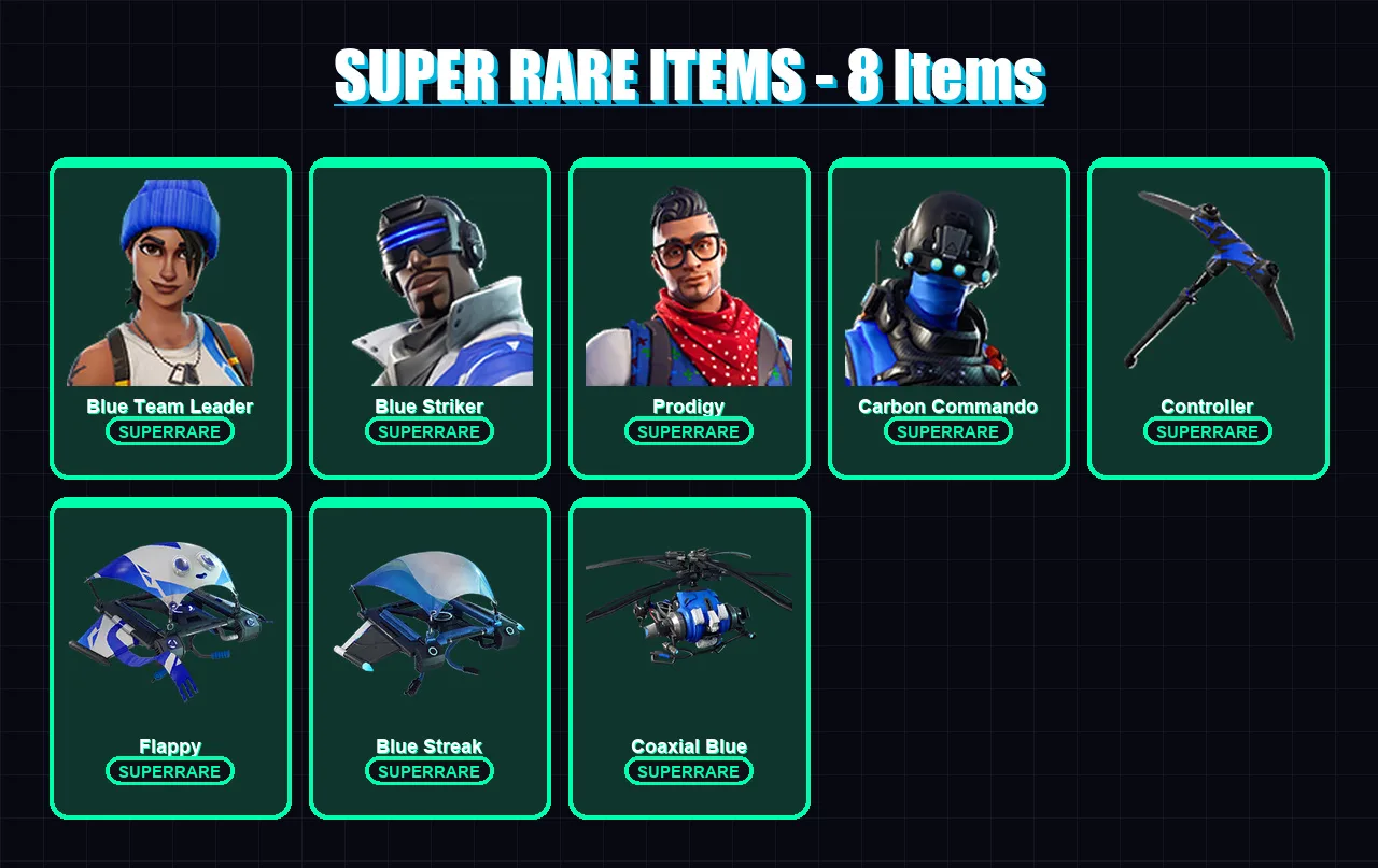 [PC] | Blue Team Leader | Blue Striker | Prodigy | Carbon Commando | All Might | 123 skin | 135 pickaxe | 117 emote | 114 glider | Lv1648