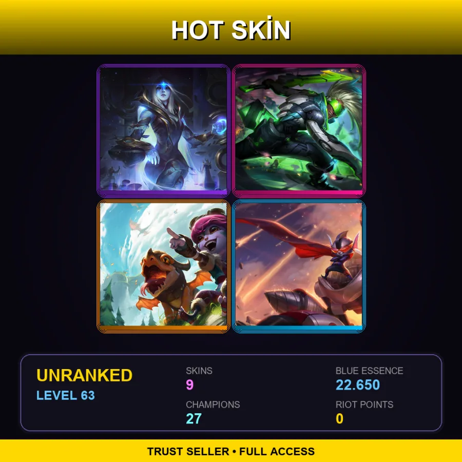 NA | Lv63 | Unranked | 9 Skin | 27 Champ