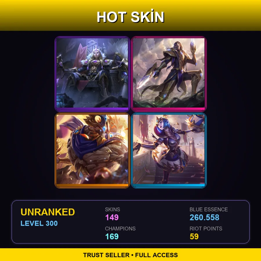 OCE | Lv300 | Unranked | 149 Skin | 169 Champ