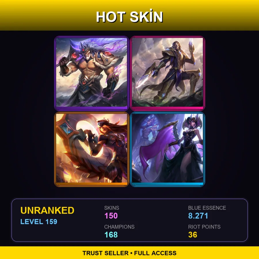 EUW | Lv159 | Unranked | 150 Skin | 168 Champ — LoL account