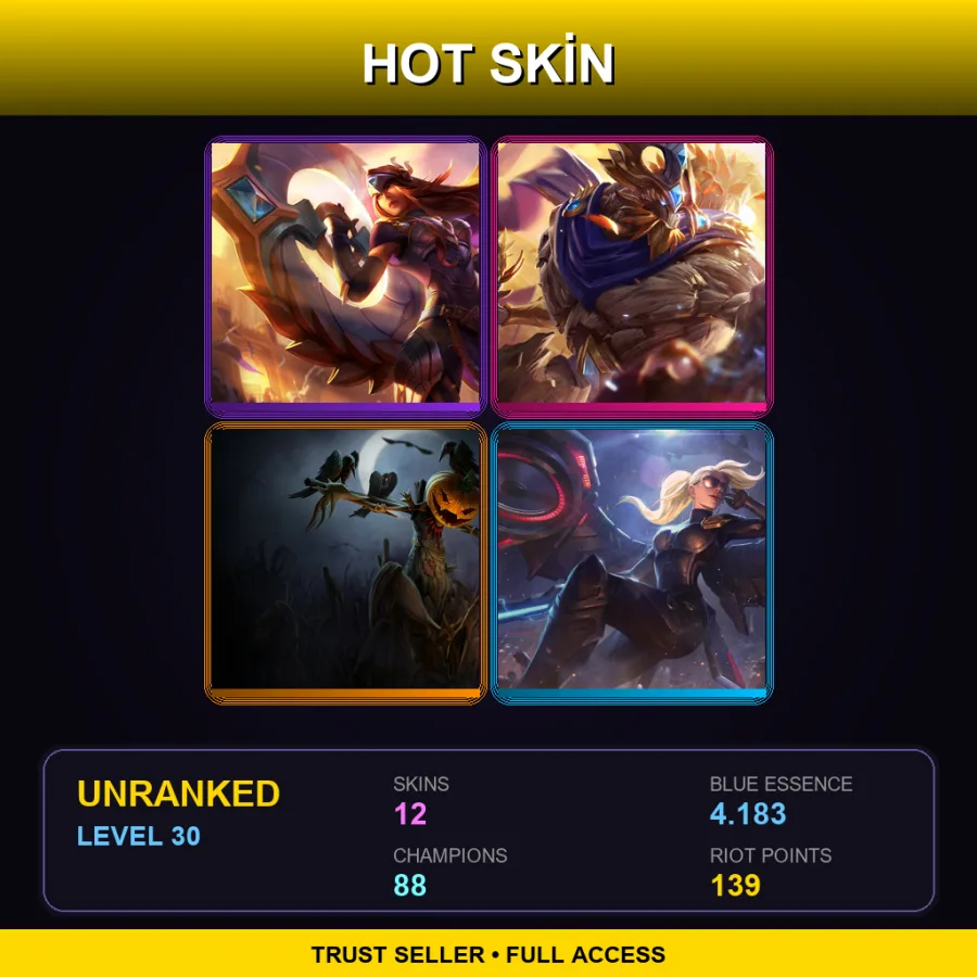 EUW | Victorious Sivir | Victorious Maokai | Pumpkinhead Fiddlesticks | Riot Kayle | 12 Skin | 88 Champ | Lv30