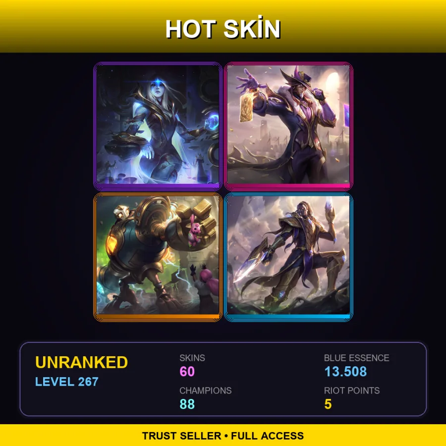 LAN | Lv267 | Unranked | 60 Skin | 88 Champ — Battle Bunny Prime Riven