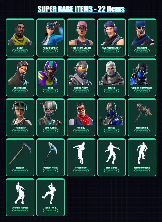 [PS4/PS5/XBOX/PC] | Scout | Cloud Striker | Rose Team Leader | Sub Commander | Warpaint | 95 skin | 68 pickaxe | 48 emote | 45 glider | Lv466