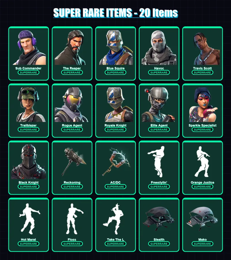 [PC] | Sub Commander | The Reaper | Blue Squire | Havoc | Travis Scott | 80 skin | 52 pickaxe | 81 emote | 63 glider | Lv929