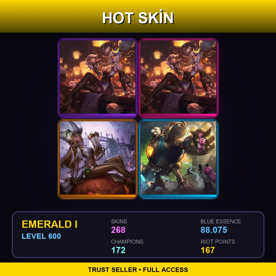 BR | Lv600 | Emerald I | 268 Skin | 172 Champ — LoL account