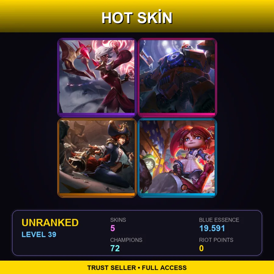 VN | Lv39 | Unranked | 5 Skin | 72 Champ — LoL account
