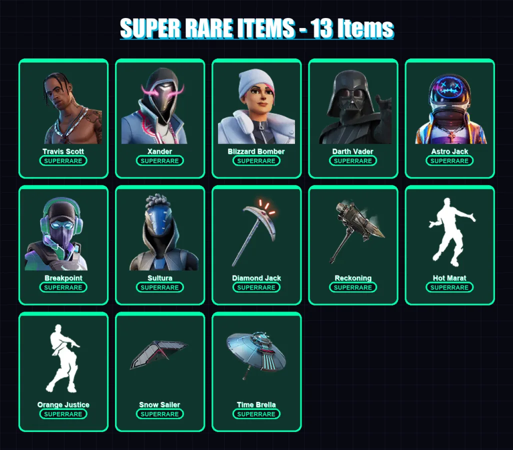 [PC] | Travis Scott | Xander | Blizzard Bomber | Darth Vader | Astro Jack | 228 skin | 234 pickaxe | 155 emote | 180 glider | Lv3075