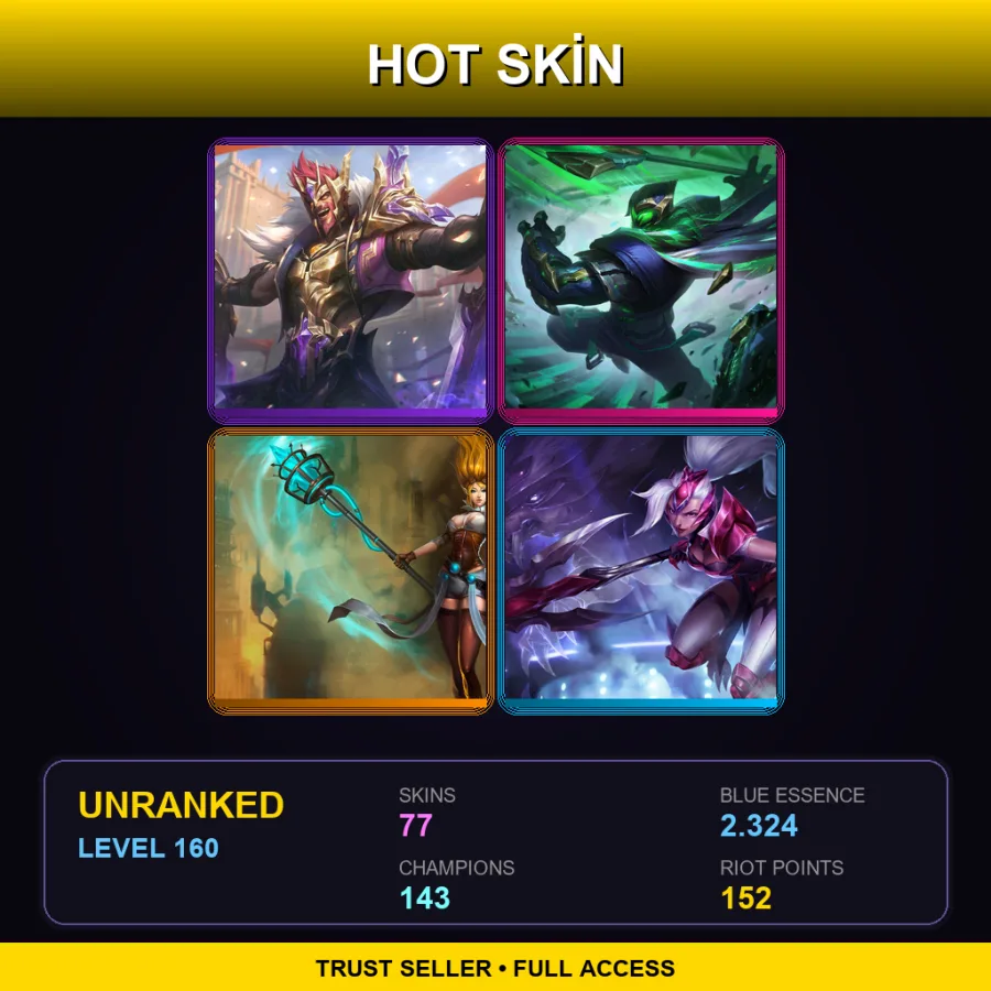 EUNE | Lv160 | Unranked | 77 Skin | 143 Champ — LoL account