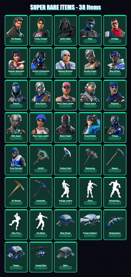[PC/XBOX/PSN] | The Reaper | Trinity Trooper | Darth Vader | Fixer | Prodigy | 329 skin | 276 pickaxe | 276 emote | 201 glider | Lv2956