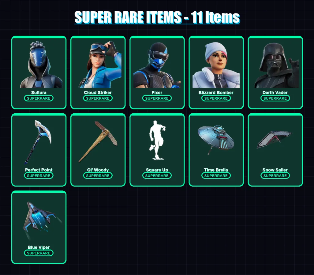 [PC/XBOX] | Sultura | Cloud Striker | Fixer | Blizzard Bomber | Darth Vader | 102 skin | 96 pickaxe | 127 emote | 91 glider | Lv1591