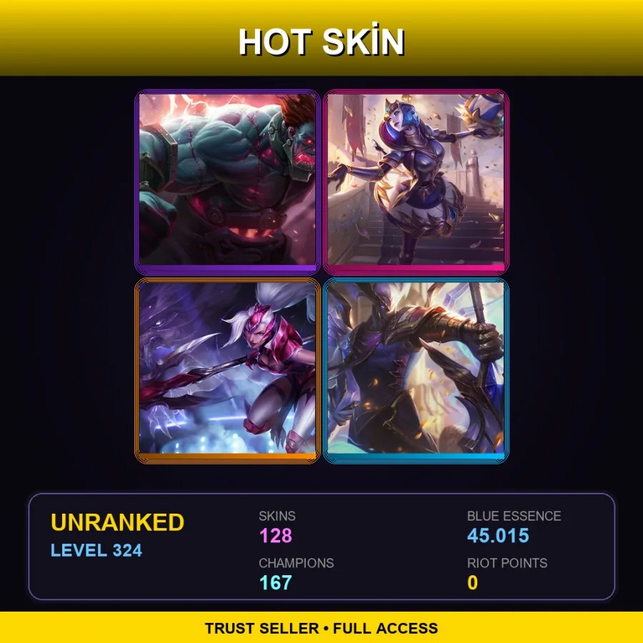 SG | Hextech Sion | Victorious Orianna | Challenger Nidalee | Victorious Aatrox | 128 Skin | 167 Champ | Lv324