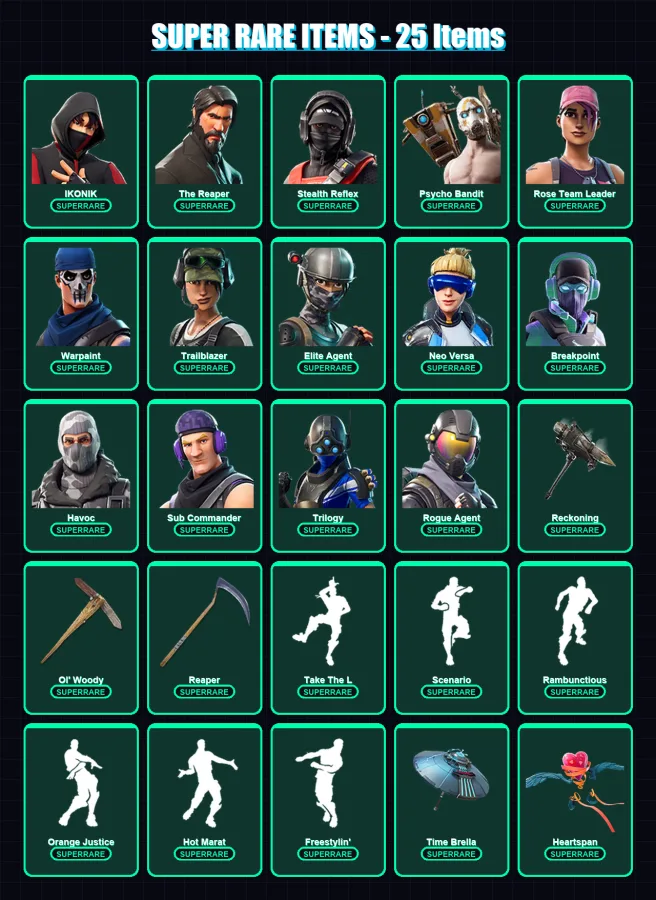[PC/XBOX/PSN] | IKONIK | The Reaper | Stealth Reflex | Psycho Bandit | Rose Team Leader | 153 skin | 138 pickaxe | 117 emote | 121 glider | Lv1570