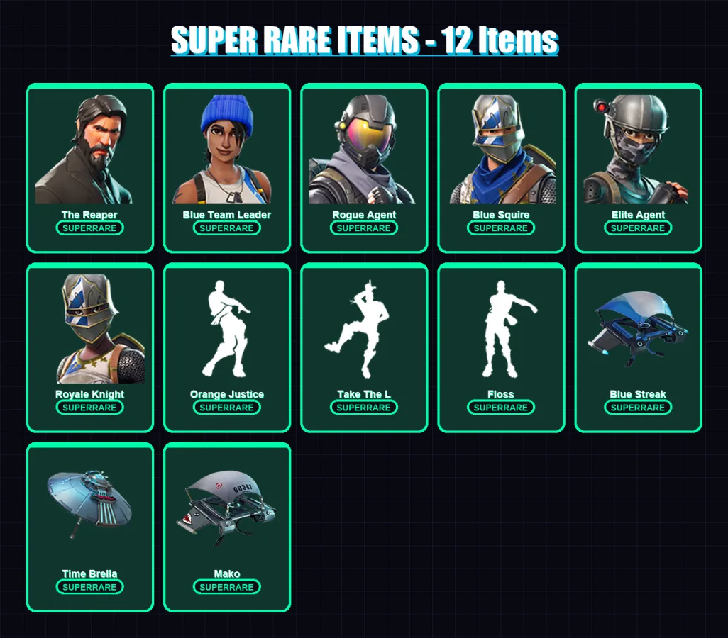 [PS4/PS5/XBOX/PC] | The Reaper | Blue Team Leader | Rogue Agent | Blue Squire | Elite Agent | 22 skin | 21 pickaxe | 26 emote | 26 glider | Lv501