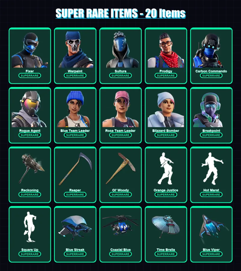 [PC/XBOX] | Fixer | Warpaint | Sultura | Prodigy | Carbon Commando | 155 skin | 160 pickaxe | 140 emote | 145 glider | Lv1704