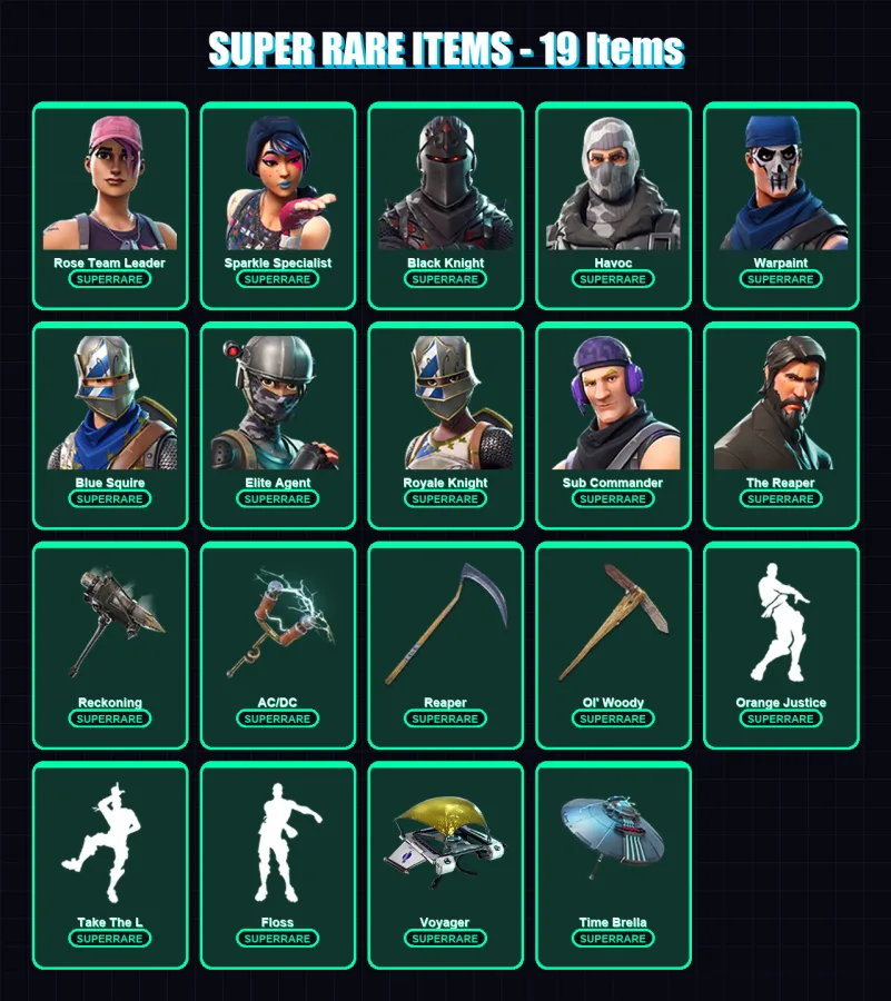 [PC/PSN] | Rose Team Leader | Sparkle Specialist | Black Knight | Havoc | Warpaint | 142 skin | 107 pickaxe | 109 emote | 112 glider | Lv1283